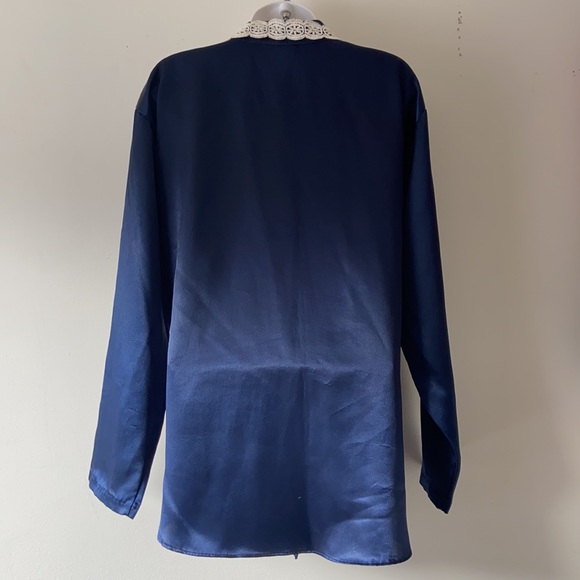 PINK LADY blue satin VINTAGE blouse LARGE - Picture 6 of 10